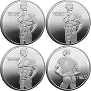 HIZEFSOO 4PCS Funny Sexy Pin-Up Coin, Heads I Get Tails I Get Head Double-Sided Adult Challenge Coin Lucky Souvenir Gift for Men Women, Naughty Gifts for Bachelor Party Valentine's Day (Silver-3)