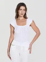 GUESS Women's Eco White Pointelle Laurel Sweater Size: Medium, Viscose Rayon