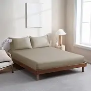 100% Organic Cotton Fitted Sheet Only Single Size- 1PC Super Soft Subtle Long Staple Cotton 45cm Deep Pocket Fitted Sheet(Taupe, Single)