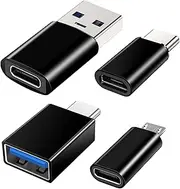 USB C to USB Adapter (4 Pack) 3.1 USB C Female to USB Male Adapter, USB C to Micro USB Adapter OTG, Type C Charger Converter Compatible with iPhone, PC, Samsung, iPad, Laptop, MacBook, Google, AirPods