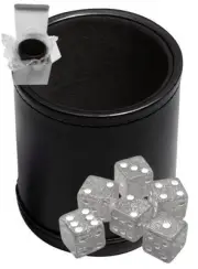 *6* 16mm Transparent Clear Glitter Dice + PU Leather Black Felt Lined Cup Boxed
