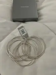 Brand New with Tags In Gift Box Nordstrom Set of (12) Silver Bangles .925