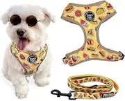 2-Piece Walkies Bundle [Pipco Pets] - Adjustable Dog Harness + Lead | Cute Colourful Patterns | Safe and Secure | (M, Snack Pack)