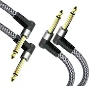 tunghey 2Pack Dual Right Angle 1/4 Inch Guitar Instrument Cable [Nylon Braided Shielded], 1/4 Inch TS Male to Male Plug Mono Audio Cord, Quarter Inch 6.35mm Unbalanced Interconnect Line (0.5m)