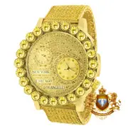 Canary Men's Solitaire 2 Time Zone Chronograph Diamond Dial Yellow Gold Watch