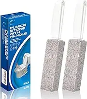 4TH Pumice Stone for Toilet Bowl Cleaning,Pumice Stick with Handle,Powerfully Away Limescale Stain,Hard Water Ring, Calcium Buildup,Iron,Rust.Remover for Tile Bath-tub - 2 Pack
