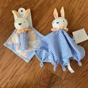 Cloud Island Bunny Baby Security Blanket Blue Check Infant Plush Rabbit Rattle