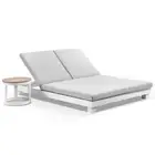 Santorini Aluminium Double White Sun Lounge With Balmoral Teak Round Side Table