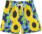 [RPLIFE] Boys Swim Shorts, Anti Chafe Swim Trunks Boys 2 T, Yellow Sunflowers Blue Flowers