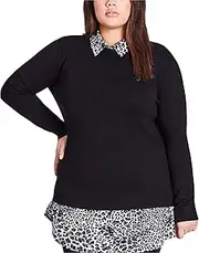 [City Chic] Womens Plus Layered Look Animal Print Pullover Sweater