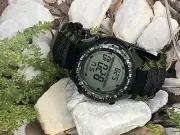 Army Green Black Survival Band Fire Whistle Digital 47 mm Army Green Watch