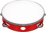 uxcell 1 Pcs Tambourine Drum 8 Inch Wood Hand Held Tambourine Single Row Metal Jingle Percussion Musical Drum Instrument for Adults Church Wedding Party Games, Red
