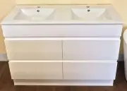 1200mm Vanity Cabinet Freestanding Double Bowl Ceramic Top Soft Closing Drawers