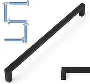 Koofizo Solid Square Bar Cabinet Handle - Black Furniture Pull, 7.6 Inch/192mm Screwhole Distance,Pack of 5 for Kitchen Cupboard Door, Bedroom Dresser Drawer, Bathroom Wardrobe Hardware