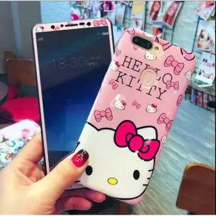 Kitty玻璃貼手機殼iPhone X卡通全包軟殼OPPOR9s R11s R9蝴蝶結Kitty蘋果i6s i7/i8