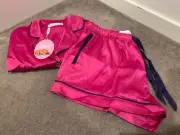 BNWT Peter Alexander Hot Pink Blue Trims Satin Summer Set - SIZE S