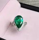 Natural Green Emerald 5.50Ct Pear Cut Engagement Ring 14K White Gold Plated