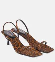 [Saint Laurent] Saint Laurent Jaspe 55 leopard-print grosgrain sandals AU 4 brown
