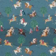GP J Baker Persian Horseback Print Fabric- Caspian Indigo Red 1.55 yds BP10925.1