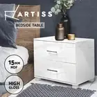 Artiss Bedside Table 2 Drawers Gloss Side End Table Storage Nightstand White