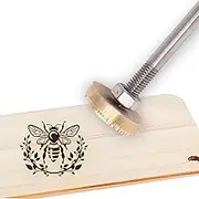 SUPERFINDINGS 1PC Leather Branding Iron Bees Pattern Brass Branding Iron Stamp for Wood, Bake, Leather, Round, Golden, About 30mm in Diameter, with Long Handle