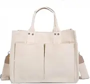 [LANIOOP] Canvas Bag with Handle -Mommy Bag, Large Capacity Messenger Bag Durable Multi Pocket Shoulder Bag Wear Resistant Tote Purse Reusable Handbag Easy to Clean, Canvas White, Canvas White, One Size