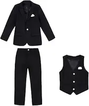 [Kromoc] Boys' One Button Suit Jacket Vest Pants 3 Pieces for Formal Festive Activities Tuxedos