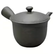 Teapot Kyusu Tokoname - AKIRA - Black - 350 ml/cc - Stainless Infuser - Striped