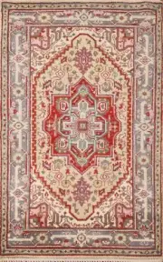 Geometric Light Gold/ Gray Heriz Serapi Oriental Rug 3'x5' Handmade Accent Rug