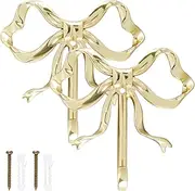 2 PCS Bow Hook Bowknot Wall Hook Brass Wall Mounted Golden Key Hook Wall Bow Hanger Brass Coat Hook Hat Hooks Wall Hooks Home Decor Unique Brass Household Products