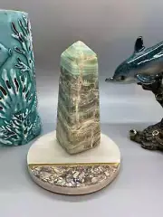 312 Gram Caribbean Pistachio Calcite Stone Obelisk Tower Crystal Specimen
