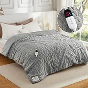 Electric Blanket King - 200x180cm Thick Tufted Sherpa Heated Blanket with 6 Heating Levels and 10 Time Settings, SAA Certified Overheat Protection Machine Washable Fast Heated Blanket, Gery