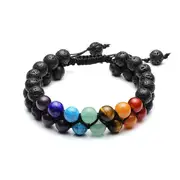 Nevenka Bead Bracelet 7 Chakras Healing Crystals Bracelet Stone Beads Double Layer Bracelets-Lava Rock Stone Bracelet