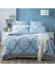 Renee Taylor Moroccan 100% Cotton Chenille Vintage Washed Tufted Quilt Cover Set Sky