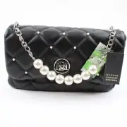 Studio Badgley Mischka Vegan Leather Quilted Black Pearl & Leather Strap HTF