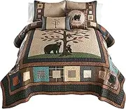 Donna Sharp Full/Queen Bedding Set - 3 Piece - Tree of Love Bear Design Lodge Quilt Set with Quilt and Two Standard Pillow Shams - Fits Queen Size and Full Size Beds - Machine Washable