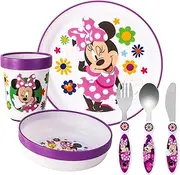 Minnie Mouse Kids 6 Piece Reusable Dinner Set - Plate/Bowl/Cup/Knife/Fork/Spoon - Childrens Dinnerware Tableware Cutlery Set