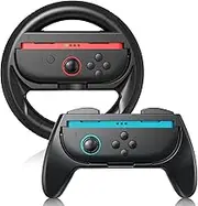Ideashop Switch Steering Wheel and Controller Grip Compatible with Nintendo Switch 2 Joy Con Controllers, Family Sports Party Pack Switch Accessories, Switch Racing Wheel & Grip Attachment(Black)