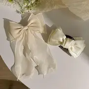 Bow Fabric Hair Clamp / Hair Clip / Scrunchie / Set (Various Designs) 02 - Set Of 2 - Champagne - One Size