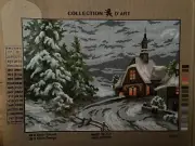 Printed needlepoint Tapestry Church In A Snow Canvas Only 40x50 Rto
