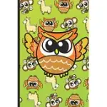 2020 WEEKLY PLANNER AND CALENDAR: FLYING ORANGE BROWN OWL ON A LIME GREEN BACKGROUND WITH LLAMAS AND MONEKYS ON COVER.