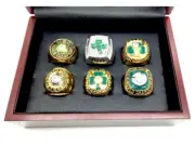 Boston Celtics Championship Ring 6 Piece Display Set (Larry Bird, Kevin Garnett)