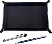 TRASB-ALST-PD04-L Japanese Grain Cowhide Leather Pen Tray Black Metal Touch Stick Silver and Slim Swivel Ballpoint Pen Set Blue