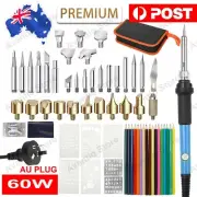 60W Electric Soldering Iron Kit Wood Burning Pen Stand Pyrography DIY Tool