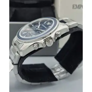 EMPORIO ARMANI Sigma 藍色錶盤 銀色不鏽鋼錶帶 三眼計時 石英 男士手錶 AR6091
