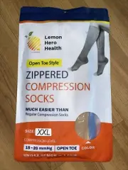 Lemon Hero Health Zippered Compression Socks Open Toe 2XL 15-20mmHg Beige NEW