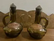 Vintage Spanish Amber Glass Cruet Set Oil & Vinegar