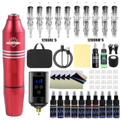 Tattoo Pen Machine Kit Complete for Beginners with Power Supply 10Pcs Needles