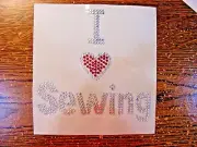 iron-On Rhinestone Fabric Transfer "I "heart" Sewing" -