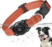 Furrigo Airtag Dog Collar, 100 Percent Waterproof Integrated Apple Air Tag Dog Collars, Reflective GPS Dog Collar with Hard PC AirTag Holder Case for Small Medium Large Dog (Orange)
